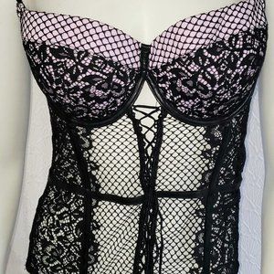 Victoria's Secret Lace Mesh Black Corset Size 36C